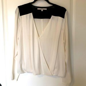 GUESS black lace white long sleeve satin blouse